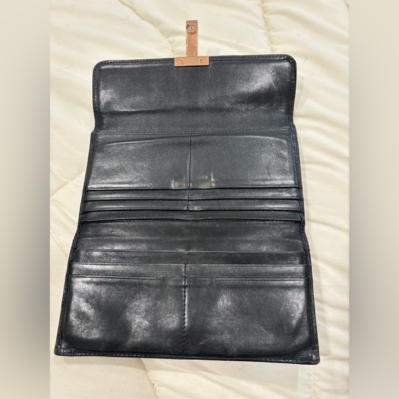 Ted Baker Black Bovine Leather Long Zip Snap Wallet Rose Gold Hardware - Picture 2 of 4